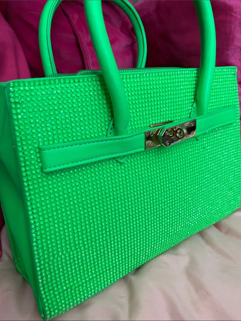 Green Women's Rhinestone Tote Bag